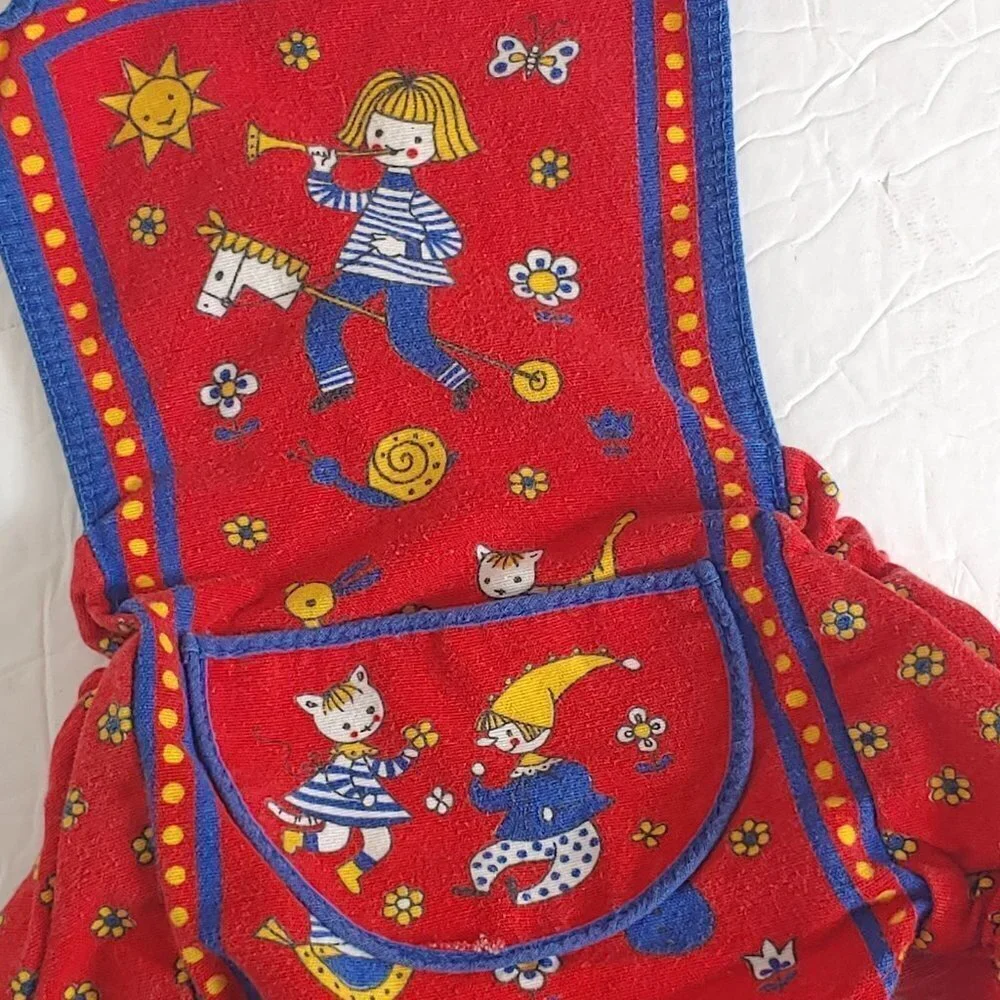 Vintage Folk Art Fairy Tale Romper One Piece Scandi‎ Girl Cotton Cat Teddy Bear